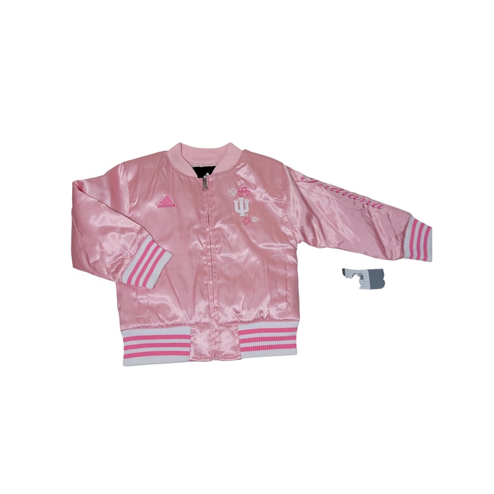 Adidas Indiana University Hoosiers Satin Bomber Jacket Girls 4T Pink IU Varsity